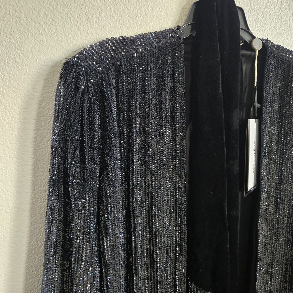 NWT Retrofete Gabrielle Embellished Robe Mini Dress Size S Black VNeck Tie Waist - Picture 4 of 14